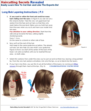 Long Bob haircut layering instructions - sample page from Haircutting