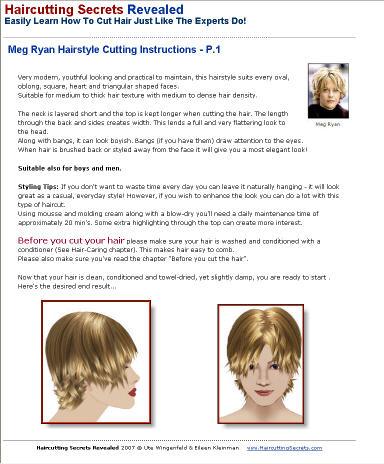 Meg Ryan hairstyle hair-cutting tutorial book instructions